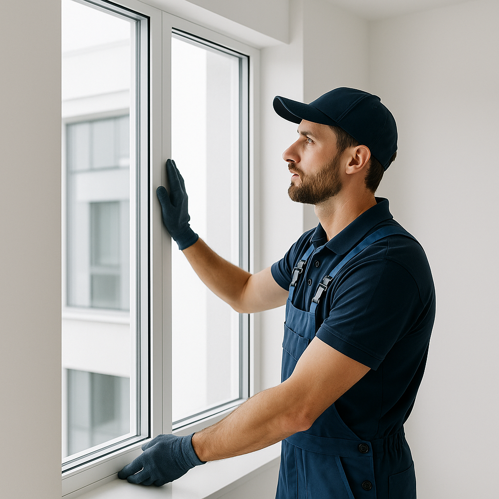 Professional contractor installing Crystal Windows with clean, minimalist design perfect for residential and commercial projects